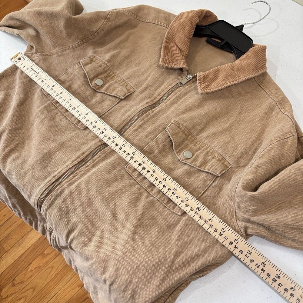 NO BOUNDARIES Tan Canvas Corduroy Collar Zip Up Jacket Men L Workwear Utility - Picture 8 of 9